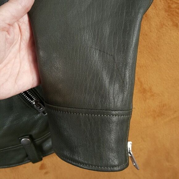 COACH Womens Jacket Small Dark Green Heavy Leather Moto Lined Biker ICON $1245 - Picture 8 of 11
